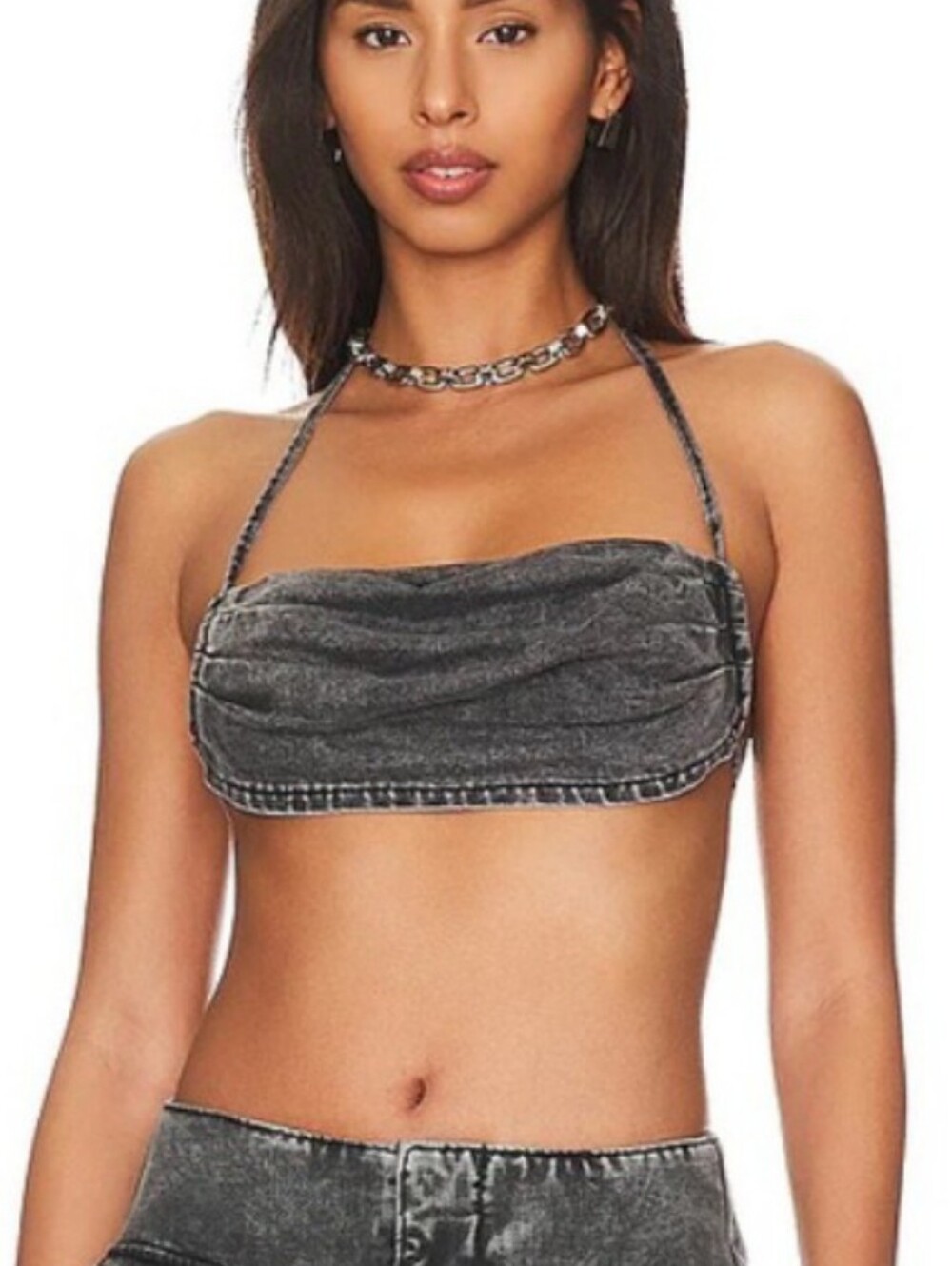 AFRM Jayce Bandeau Denim Top Modena Wash